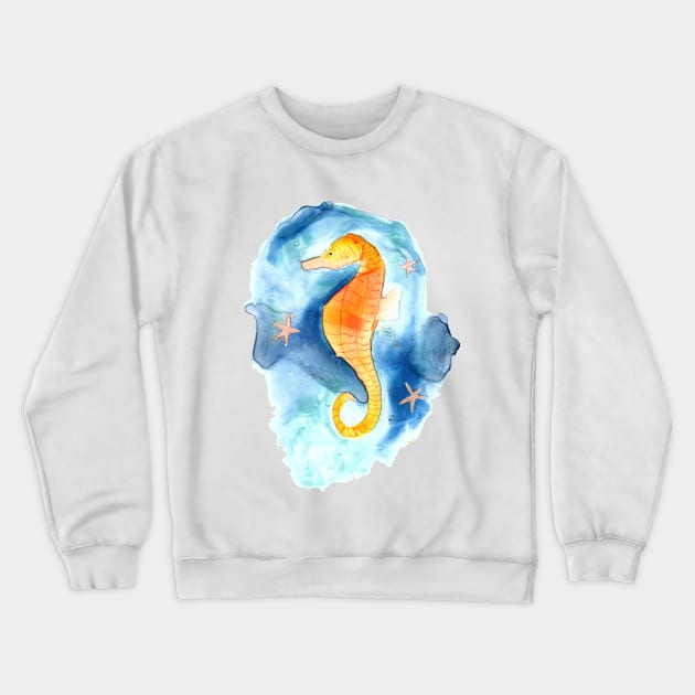 Seahorse under Water Watercolor Painting Crewneck Sweatshirt by Sandraartist